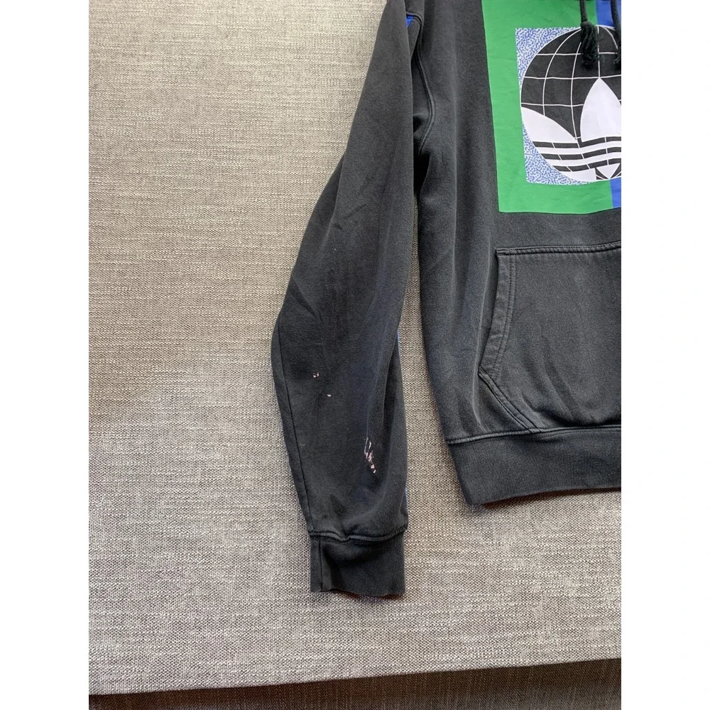 Adidas Originals Hoodie Mens Small‎ Black Colorblock Logo Print Fleece Lined